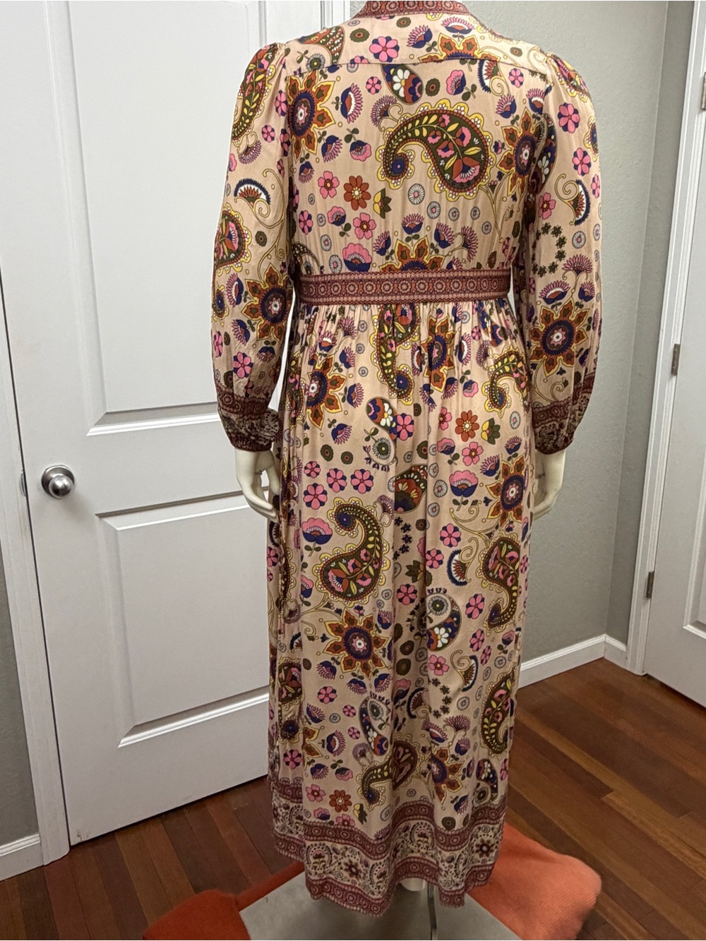 Boden Paisley Floral Long Sleeve Boho Maxi Dress - Cream, Pink, Green, Brown - Picture 9 of 15